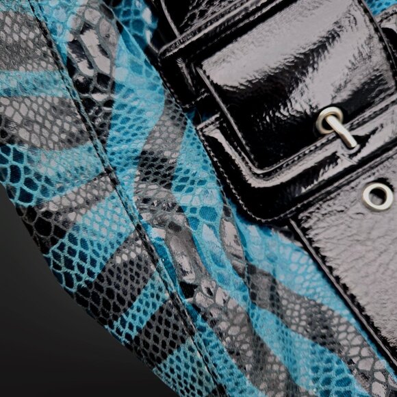 Y2K Shoulder Bag Zebra Print Big Buckle Teal Black Emo Scene Trashy 2000s Gyaru - Picture 3 of 11